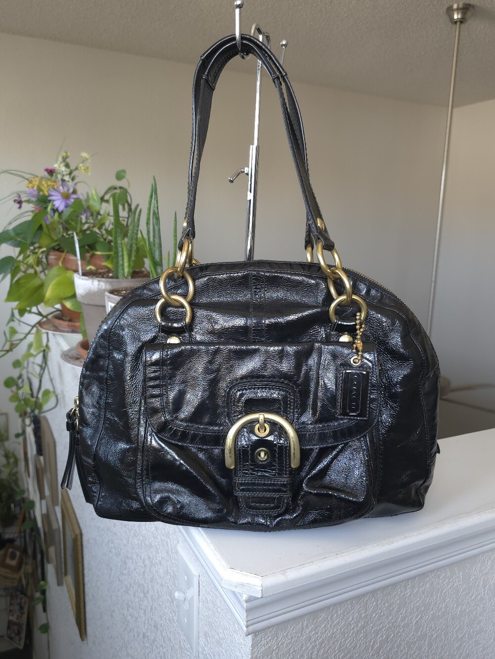 Coach Soho Large Courtney Domed Black Patent Leather  Satchel Bag #F13134